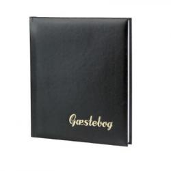 Gæstebog i sort læderlook med guldtryk, 409216