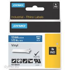 DYMO Rhino 1805243 Vinyl tape 12mm x 5,5m hvid på blå