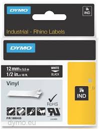 DYMO Rhino 1805435 Vinyl tape 12mm x 5,5m hvid på sort