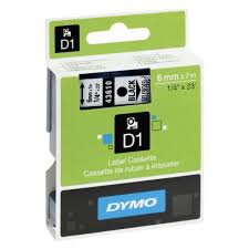 DYMO 43610 D1 Tape 6mm x 7m sort på klar/transparent, S0720770