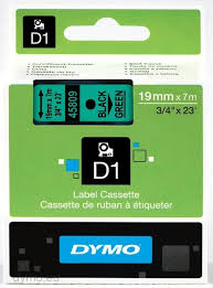 DYMO 45809 D1 Tape 19mm x 7m sort på grøn, S0720890