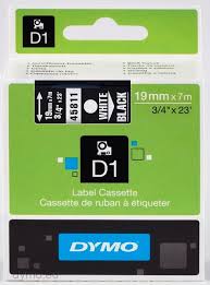 DYMO 45811 D1 Tape 19mm x 7m hvid på sort, S0720910