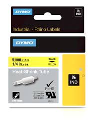 DYMO Rhino krympeflex 6mm x 1,5m sort på gul S0718270