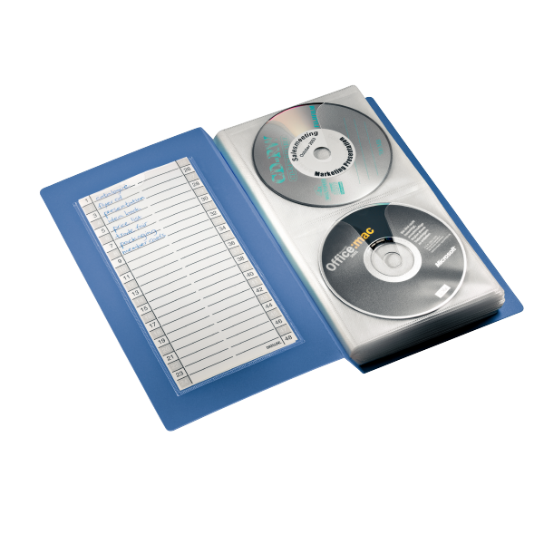 CD opbevaringsbog t/48 CD/DVD'er tr. blå, 1 stk., varenr. 67083