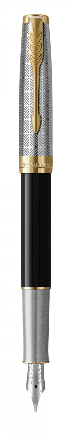 Sonnet Metal & Black GT Fountain Pen Fine Nib 18K, Parker 2119784