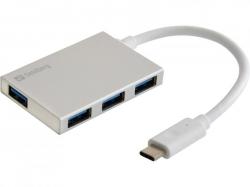 USB-C to 4 xUSB 3.0 Pocket Hub, hvid, Sandberg 136-20