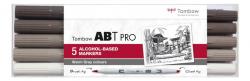Marker ABT PRO Dual Brush 5P-3, 5 varme gr farver, Tombow ABTP-5P-3
