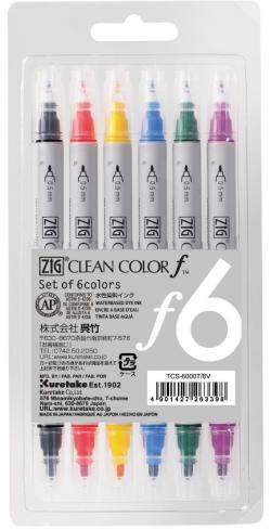 Clean Color f - Sæt m.6 farver, ZIG TCS-6000T/6V