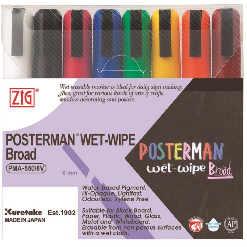 Marker Posterman wet-wipe 6mm 8/set, ZIG PMA-550V/8 (Udsalg kun 1stk)