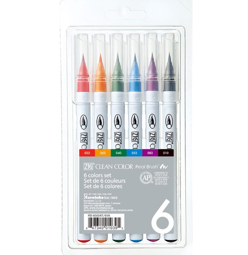 Clean Color Pensel Pen St m. 6 stk, ZIG RB-6000AT/6VA