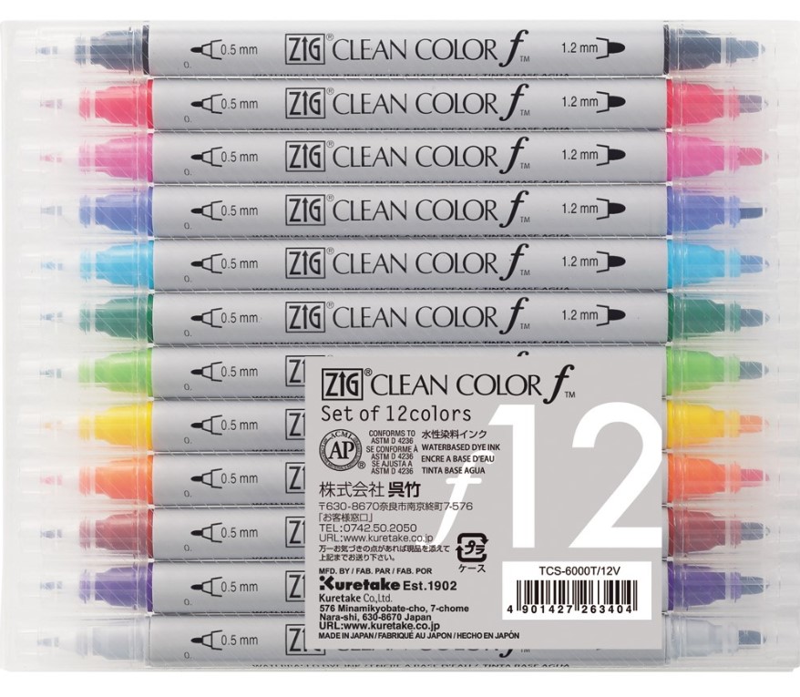 Clean Color Pen f - St m. 12 farver, ZIG TCS-6000T/12V